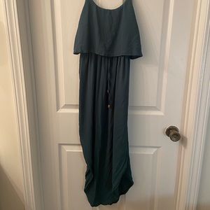 Emerald green spaghetti strap midi dress